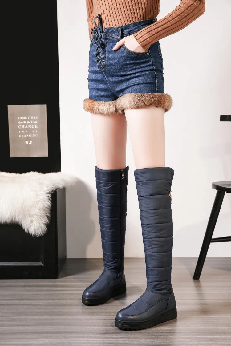 SGESVIER 2025 high quality down warm snow boots women platform thigh high boots ladies zipper winter shoes over the knee boots