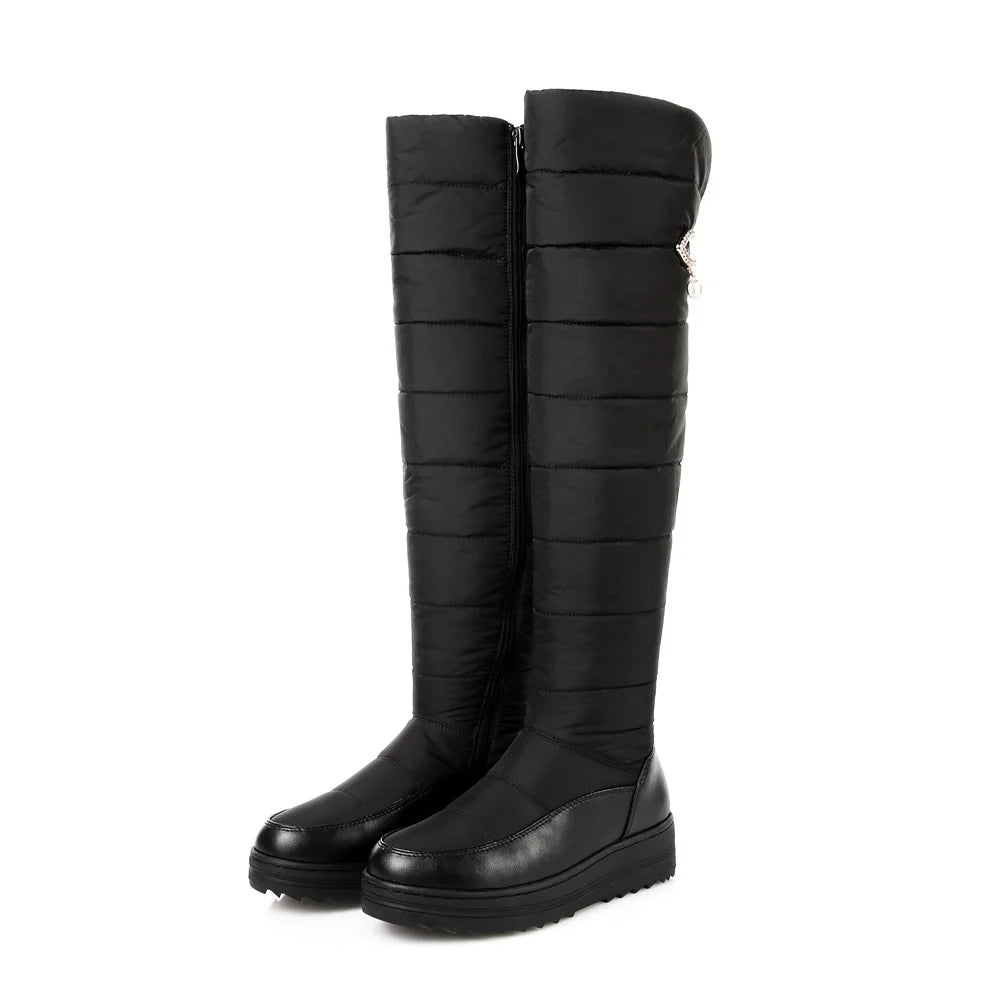 SGESVIER 2025 high quality down warm snow boots women platform thigh high boots ladies zipper winter shoes over the knee boots