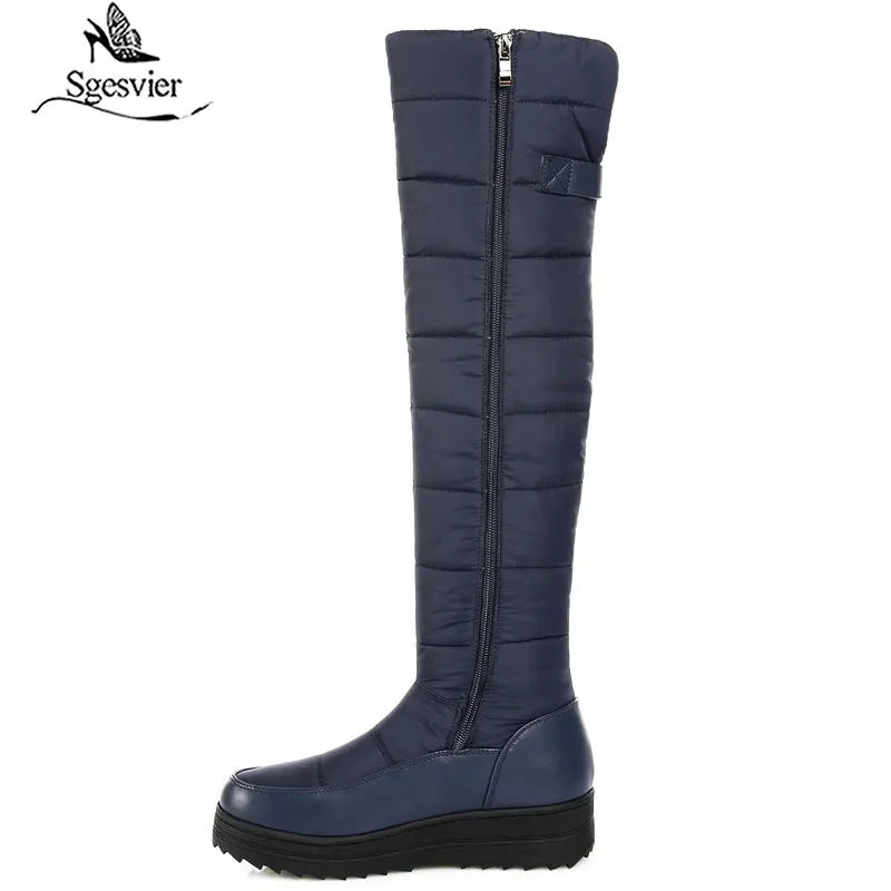 SGESVIER 2025 high quality down warm snow boots women platform thigh high boots ladies zipper winter shoes over the knee boots