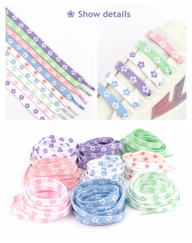 New Sakura Shoelaces Flat Little Daisies Shoe laces High-top Canvas Sneakers Shoelace AF1 Laces Shoe Strings 100/120/140/160CM