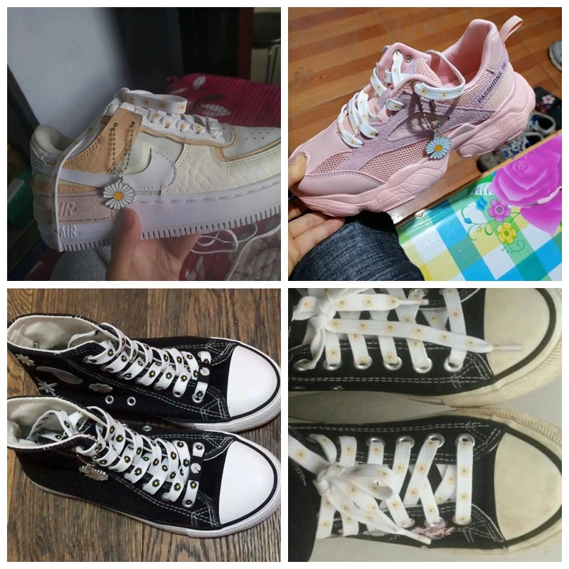 New Sakura Shoelaces Flat Little Daisies Shoe laces High-top Canvas Sneakers Shoelace AF1 Laces Shoe Strings 100/120/140/160CM