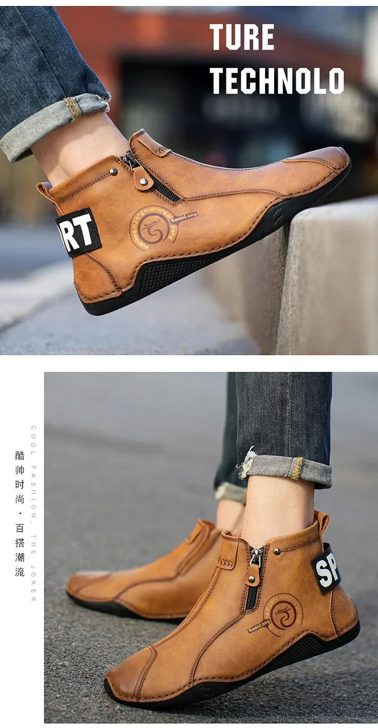 Autumn and Winter New Men's Short Boots British Classic Retro Flat Bottom Cotton Shoes Outdoor Business Sports Casual Shoes