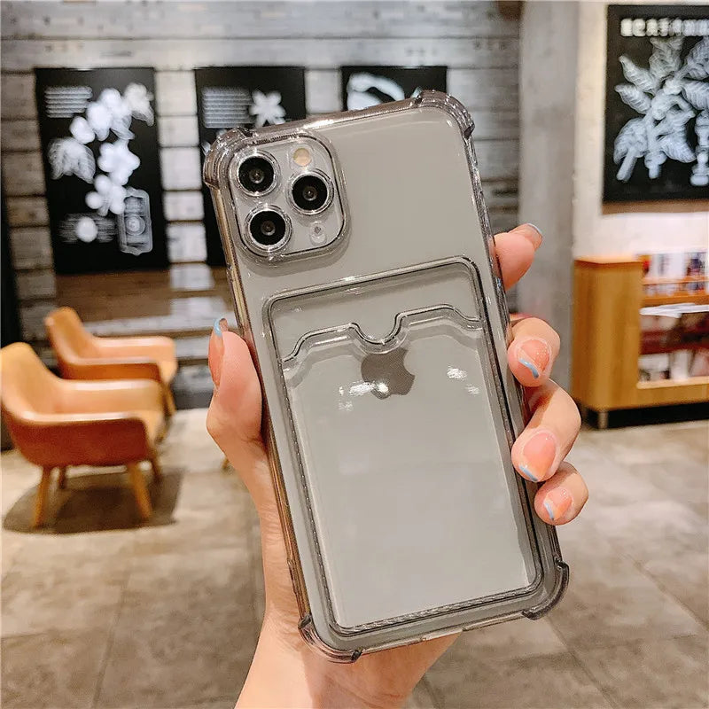 Transparent Case For iPhone 17 Pro Max Cases iPhone 18 Pro Max 16 15 13 14 12 11 6 7 8 Plus Cover Soft Wallet Pocket Card Holder