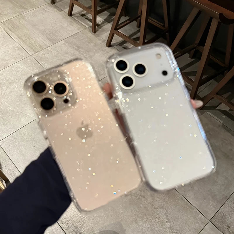 Luxury Glitter Bling Transparent Case For iPhone 18 17 Pro Max 17 Air 11 12 13 14 15 16 Pro Max X XR XS 7 8 Shockproof TPU Cover