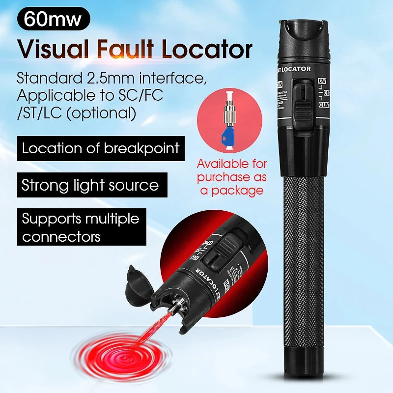 Visual Fault Locator 1/10/20/30/50/60/80MW Fiber Optic Cable Tester Tool FTTH Optical Fiber Tester SC/FC/ST 2.5mm Interface VFL