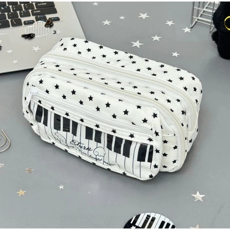 Polka Dot Piano Keyboard Backpack Back-to-school Girl Music Theme Embroidered Nylon Backpack Large Capacity Lightweight Backpack