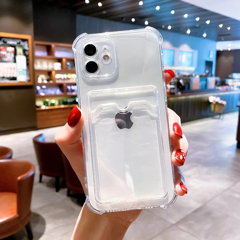 Transparent Case For iPhone 17 Pro Max Cases iPhone 18 Pro Max 16 15 13 14 12 11 6 7 8 Plus Cover Soft Wallet Pocket Card Holder