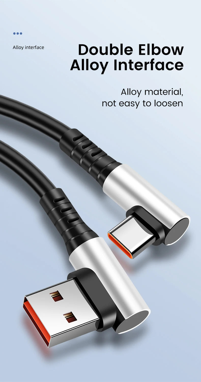 90 Degree Elbow Spring Cable USB Type C 6A Fast Charging 0.35-1.6M Retractable Data USB C To Type C Cable For iphone 15 Android