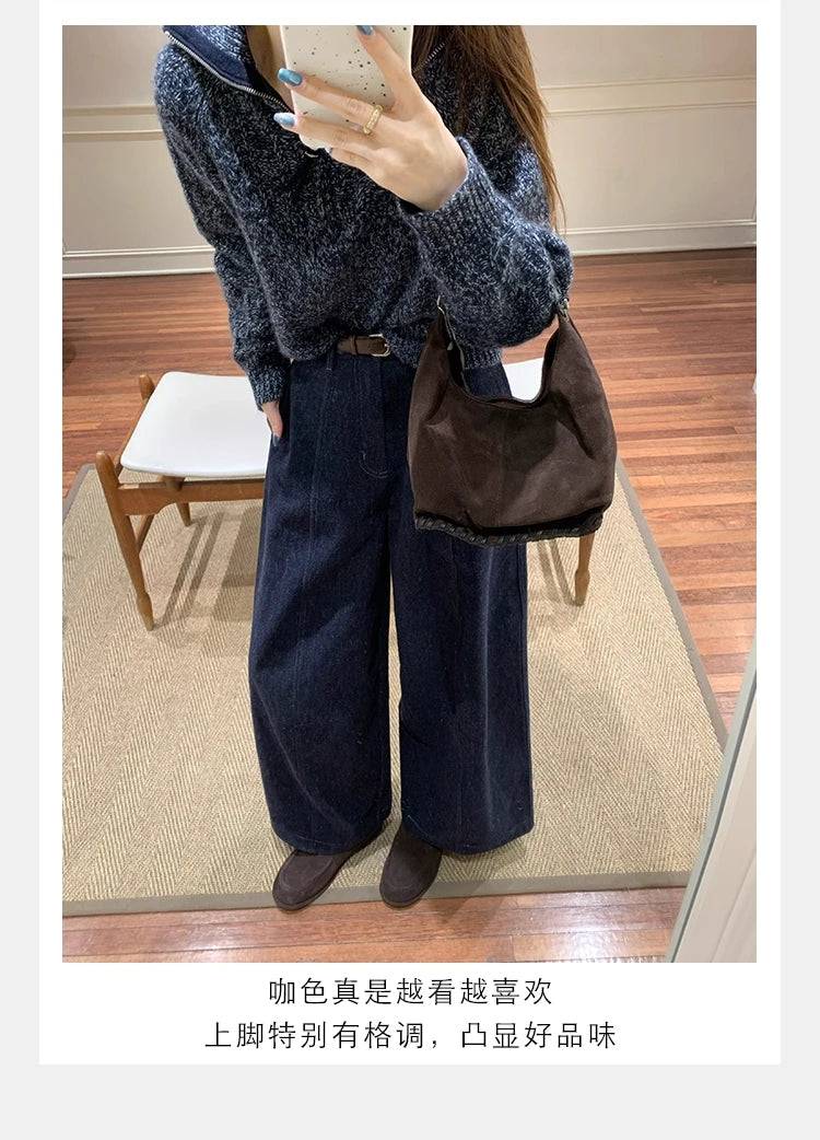New Suede Leather Loafers Woman Round Toe Slip-on Casual Flat Shoes Wool Warm Winter Shoes Outdoors Walk Shoes Women