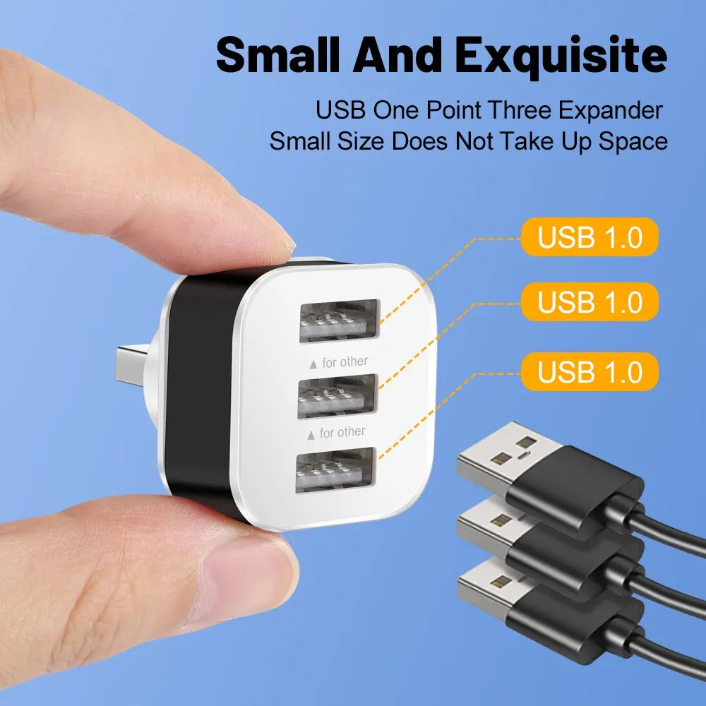 3 Port USB Slots Adaptor USB 3 in 1 2.0 Multple USB Interface Extender Auto Electronics Accessories