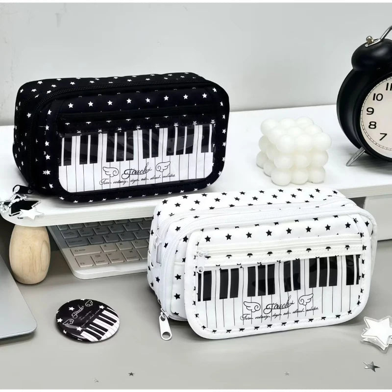 Polka Dot Piano Keyboard Backpack Back-to-school Girl Music Theme Embroidered Nylon Backpack Large Capacity Lightweight Backpack