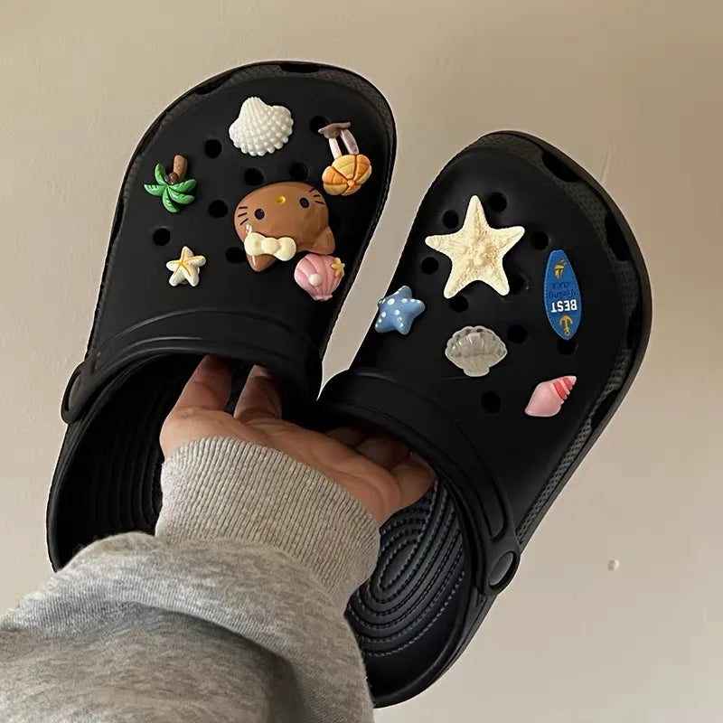 Summer Beach Ocean Theme Resin Shoe Charms Cute Hello Kitty Cat Starfish Shell Designs DIY Shoe Accessories Women Girls Gifts