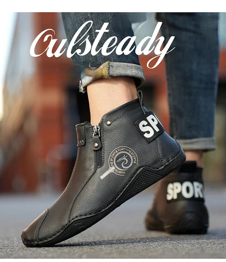 Autumn and Winter New Men's Short Boots British Classic Retro Flat Bottom Cotton Shoes Outdoor Business Sports Casual Shoes