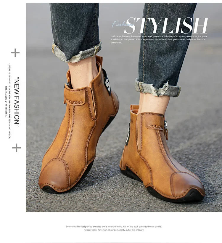 Autumn and Winter New Men's Short Boots British Classic Retro Flat Bottom Cotton Shoes Outdoor Business Sports Casual Shoes