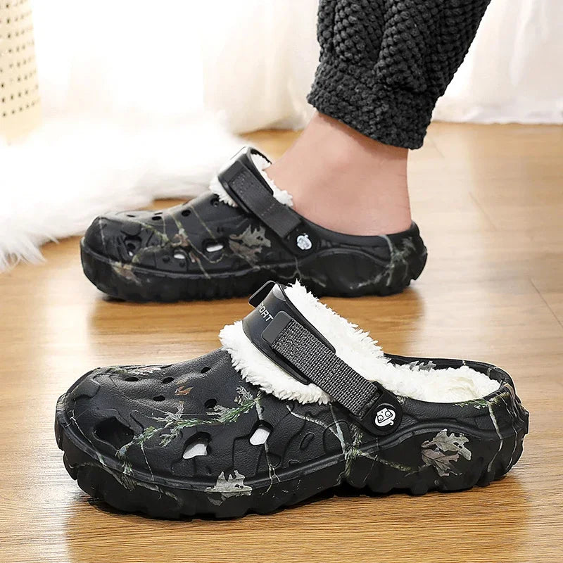 Winter Men Clogs Slippers Warm Furry Slippers Soft Home Cotton Shoe EVA Fluff Slides Casual Outdoor Comfortable Plush Fur Clogs