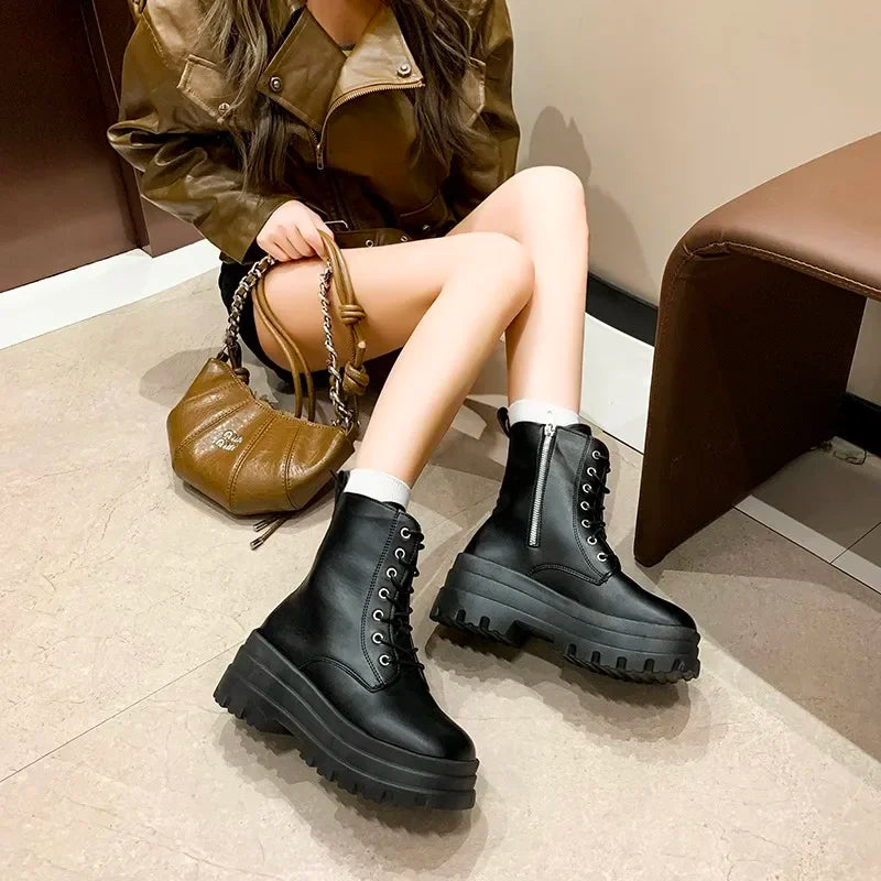 Women's Winter Knight Boots Wear-Resistant Sports Comfortable with Fashionable Zipper Thick Sole - New Style