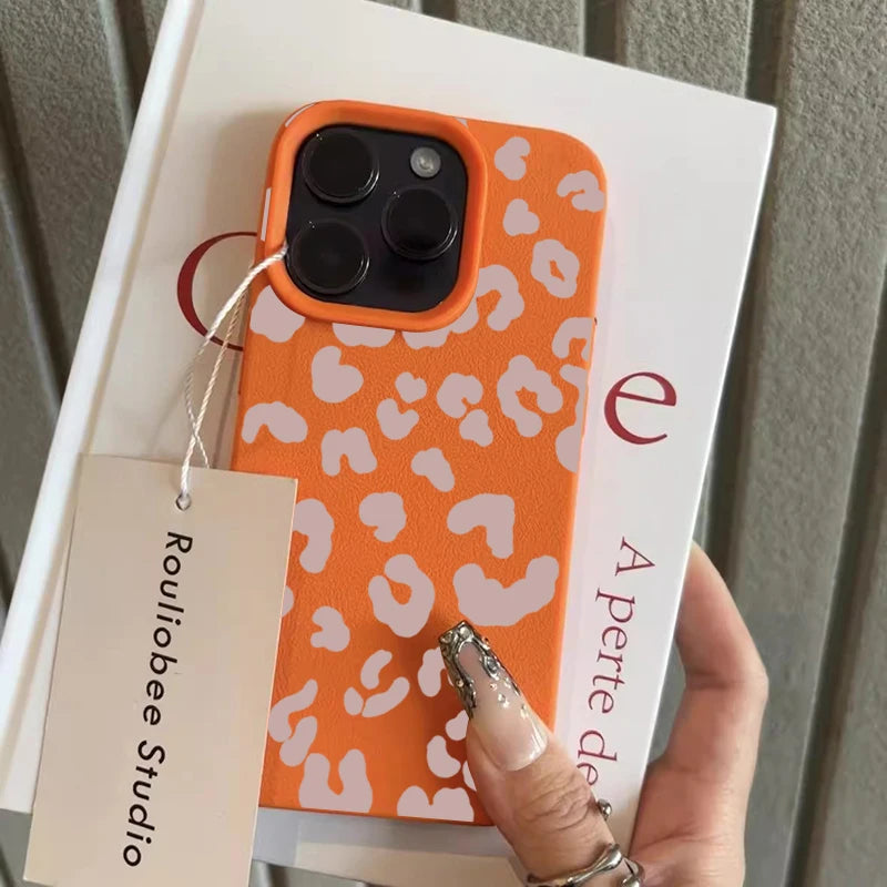 For iPhone 18 17 16 15 14 13 12 11 Pro Max Case Pink Leopard Print Lichee Pattern Silicone Cover For iPhone XS XR 16 Plus Fundas