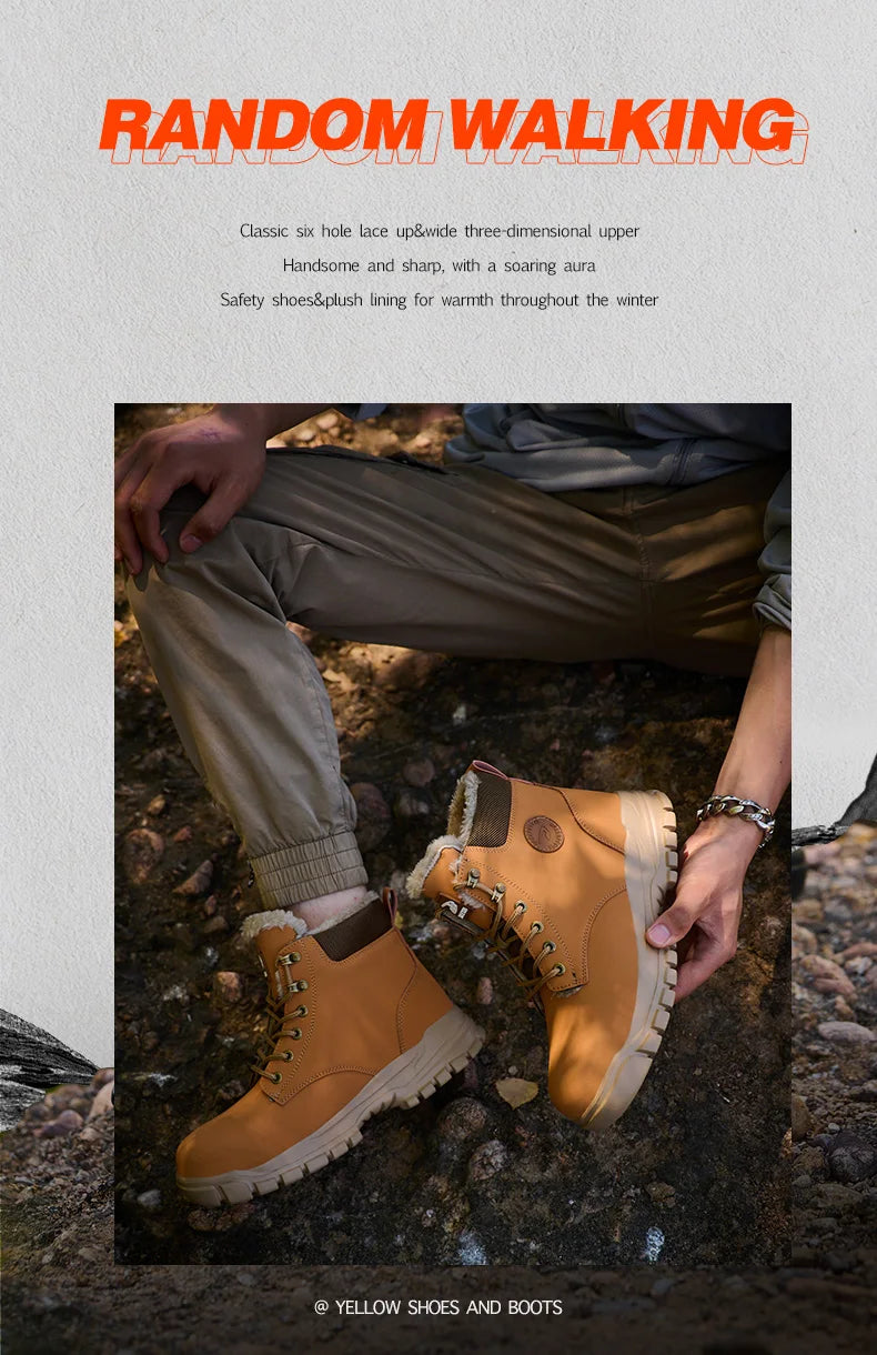 Latest 2024 Fashion Winter Warm Men Work Safety Boots Waterproof Indestructible Steel Toe Cap Shoes Sneakers Male Footwear