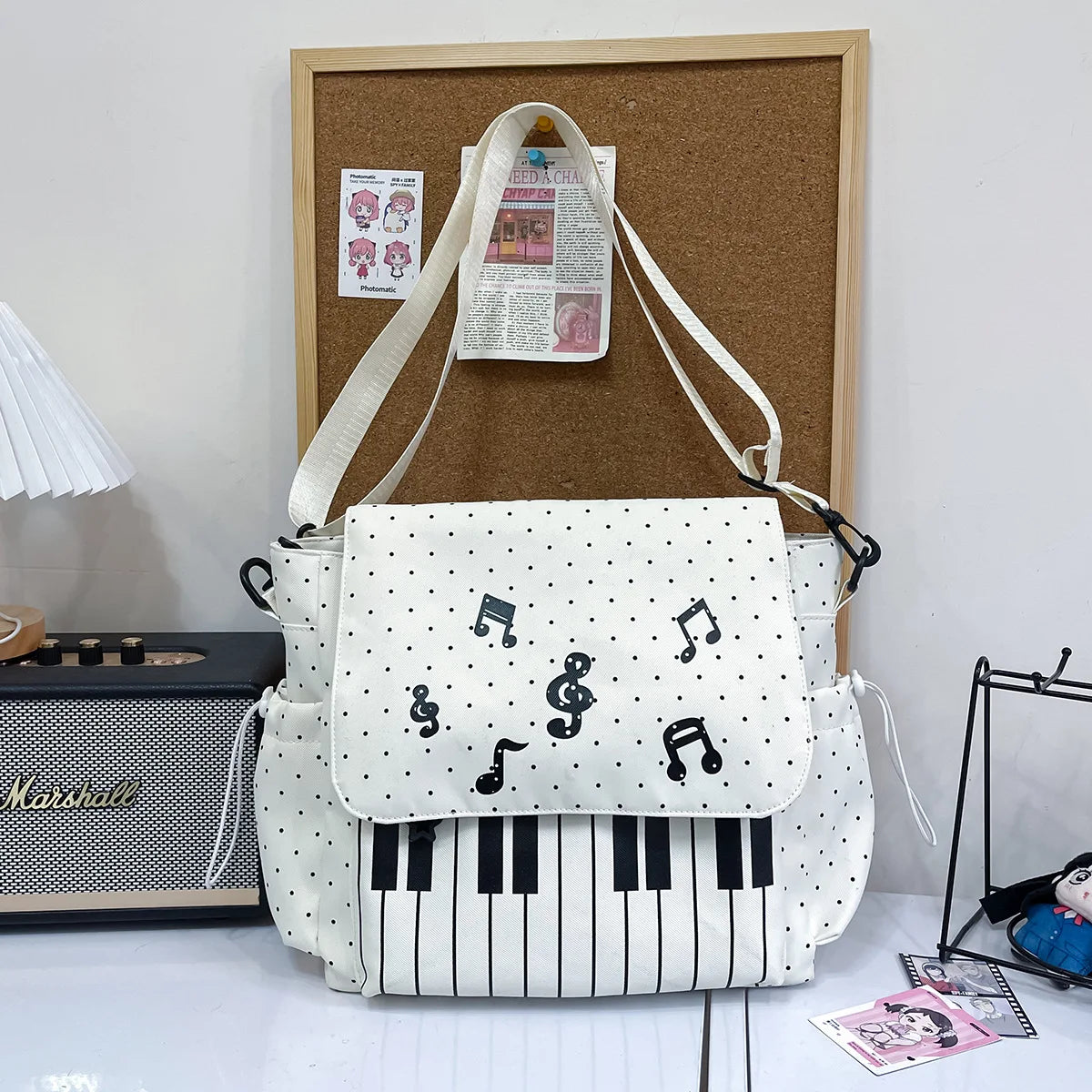 Polka Dot Piano Keyboard Backpack Back-to-school Girl Music Theme Embroidered Nylon Backpack Large Capacity Lightweight Backpack