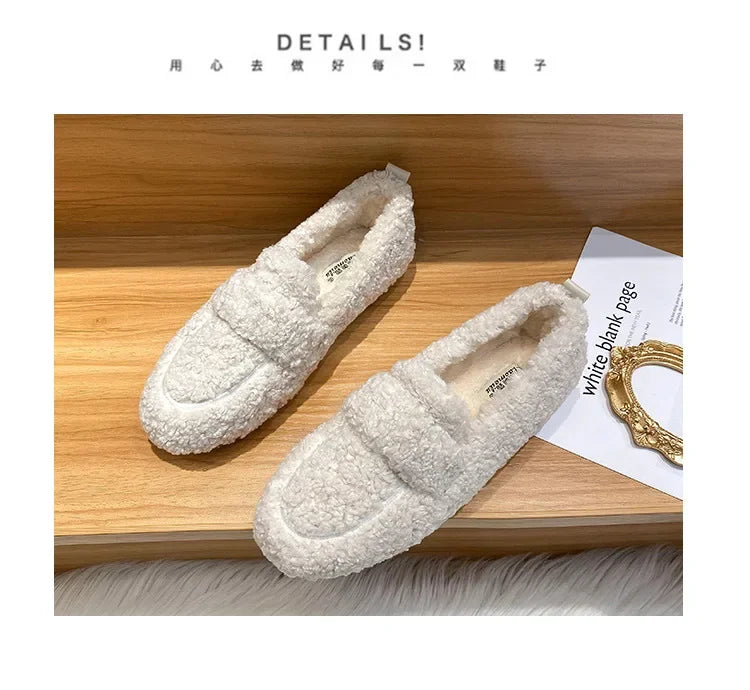 Lambwool Moccasins Femme Curly Sheep Fur Flats Woman Warm Plush Loafers Winter Cotton Shoes Women Furry Snow Boot