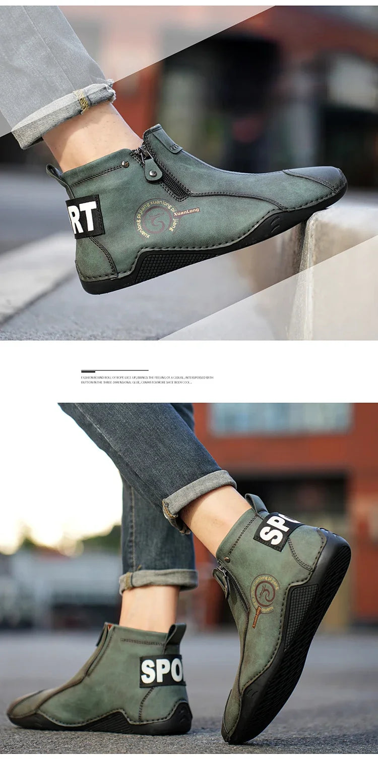 Autumn and Winter New Men's Short Boots British Classic Retro Flat Bottom Cotton Shoes Outdoor Business Sports Casual Shoes