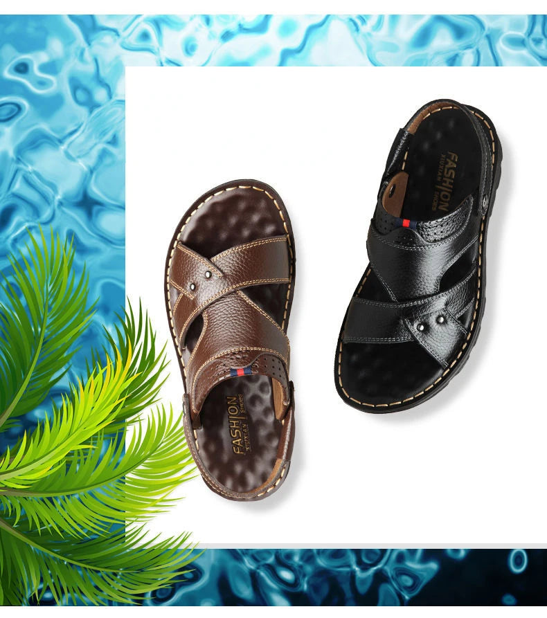 Summer Men Leather Sandals Genuine Leather Non-slip Men Shoes Slippers Outdoor Thick-soled Beach Shoes Comfor Soft Men sandalias