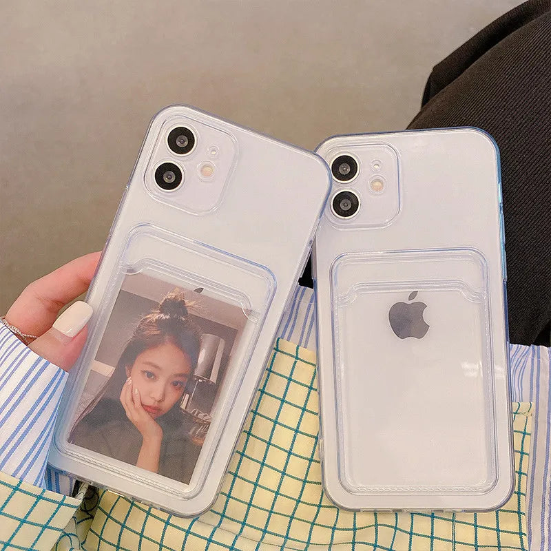 Transparent Case For iPhone 17 Pro Max Cases iPhone 18 Pro Max 16 15 13 14 12 11 6 7 8 Plus Cover Soft Wallet Pocket Card Holder