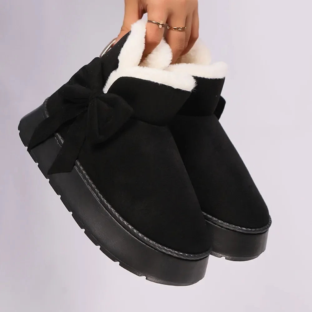 Bow-knot Women's Snow Boots Lining Keep Warm Slip-On Platform Boots Soft Comfortable Winter Shoes