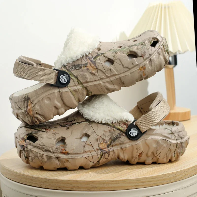 Winter Men Clogs Slippers Warm Furry Slippers Soft Home Cotton Shoe EVA Fluff Slides Casual Outdoor Comfortable Plush Fur Clogs