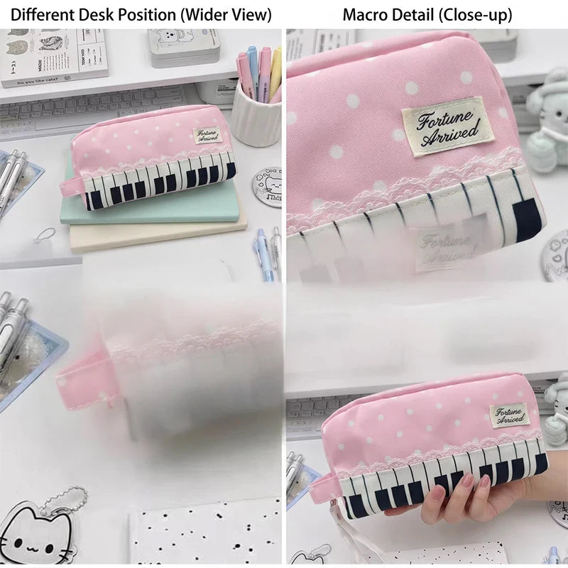 Polka Dot Piano Keyboard Backpack Back-to-school Girl Music Theme Embroidered Nylon Backpack Large Capacity Lightweight Backpack