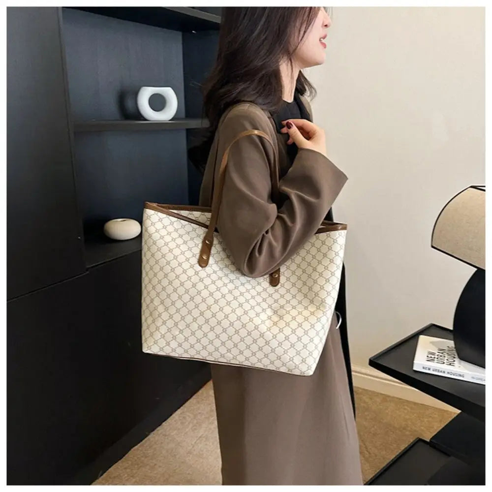 New Large Capacity Shoulder Bags PU Casual Tote Bag Commuting Bag