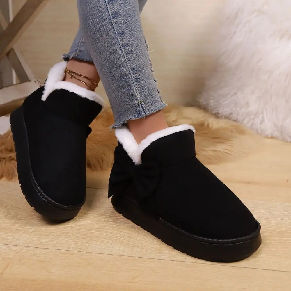 Bow-knot Women's Snow Boots Lining Keep Warm Slip-On Platform Boots Soft Comfortable Winter Shoes