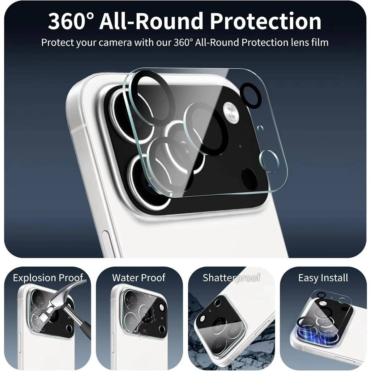3PCS Integrated Clear HD Shockproof Tempered Glass Camera Lens Protectors for iPhone 18 Pro Max, 17 Air, 16 Pro Max, 15, 14, 13
