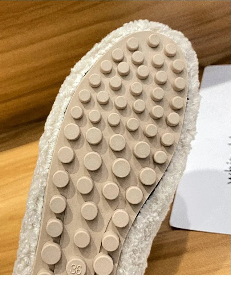 Lambwool Moccasins Femme Curly Sheep Fur Flats Woman Warm Plush Loafers Winter Cotton Shoes Women Furry Snow Boot