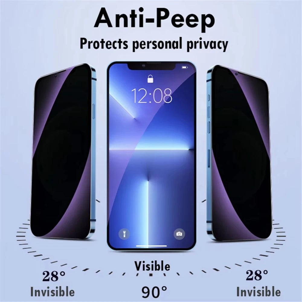 NNBILI 1-3 Pcs Anti Blue Light Privacy Tempered Glass For iPhone 15 16 14 13 17 Pro Max Eye Protection Clear Screen Protector 
