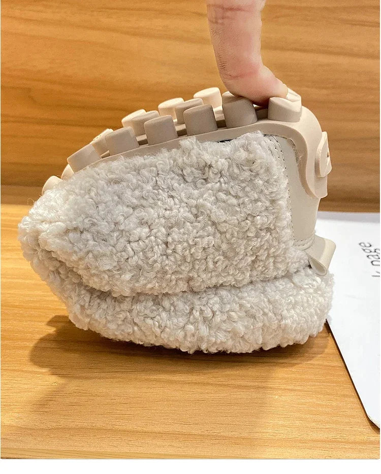 Lambwool Moccasins Femme Curly Sheep Fur Flats Woman Warm Plush Loafers Winter Cotton Shoes Women Furry Snow Boot