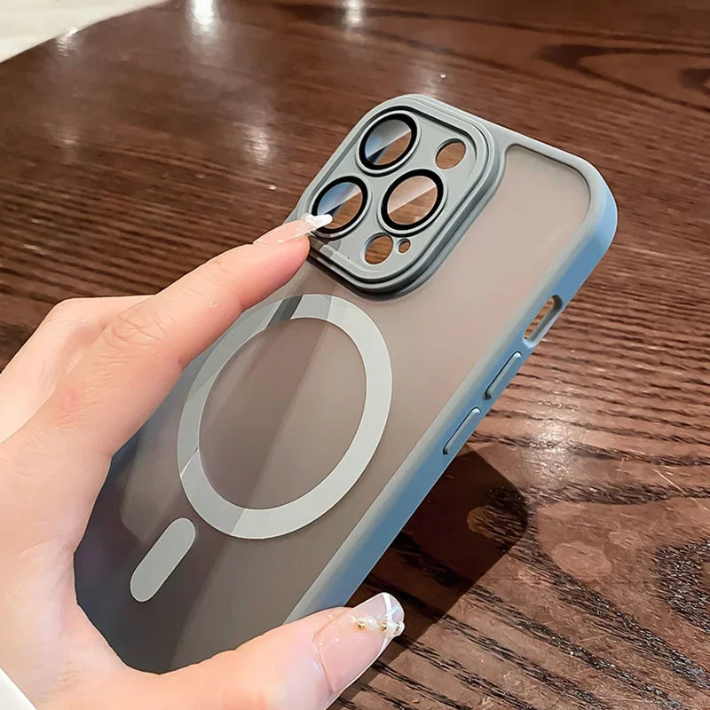 Magnetic Luxury Matte Translucent Armor Shockproof Case For iPhone 16 15 14 13 12 17 Pro Max For Magsafe Wireless Charge Cover