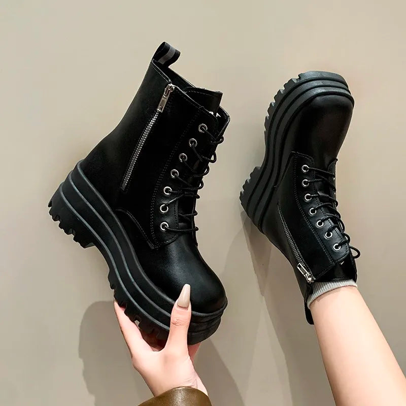 Women's Winter Knight Boots Wear-Resistant Sports Comfortable with Fashionable Zipper Thick Sole - New Style