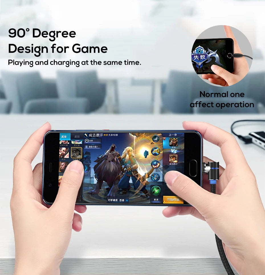 TOPK Magnetic Charging Cable 360° Rotating Magnetic Phone Charger Cable with LED Light, 90° Angle Connector, Nylon-Braided Cor