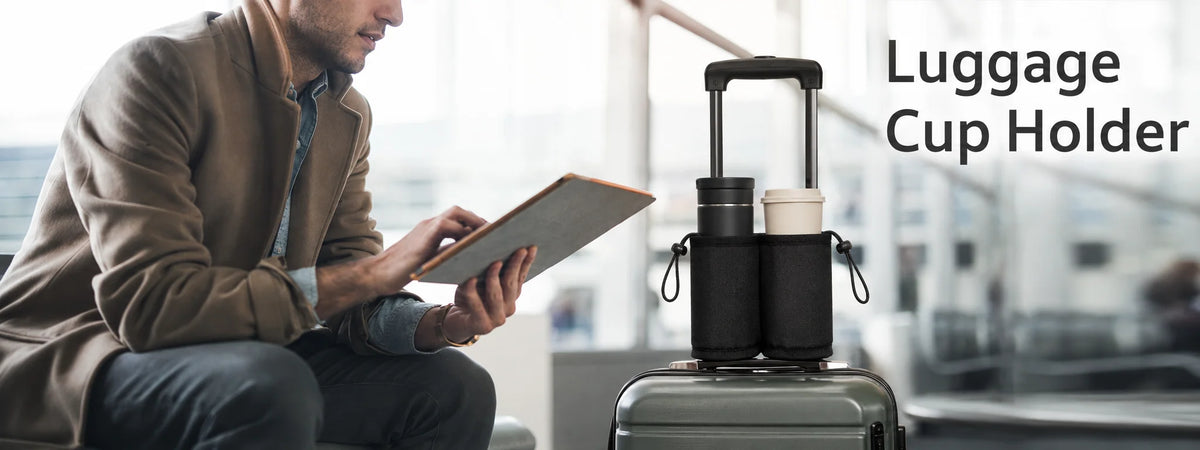 Travel Cup Holder for Suitcase Foldable Luggage Drink Holder Bag with 2 Cup Slots Back Pocket Organizer