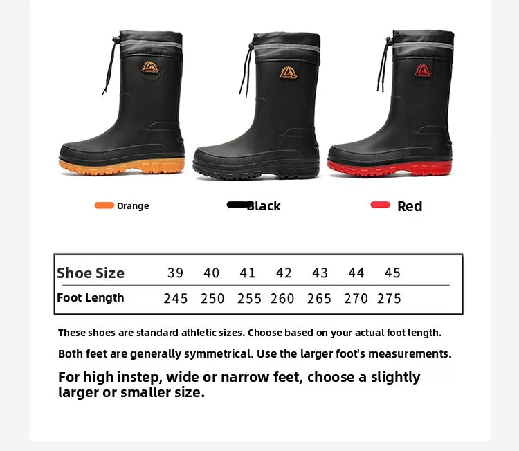 Men's Winter Fleece Lined Mid-Calf Rain Boots Anti-Slip Waterproof Work Rubber Boots Car Wash Fishing Outdoor Wear Water Shoes