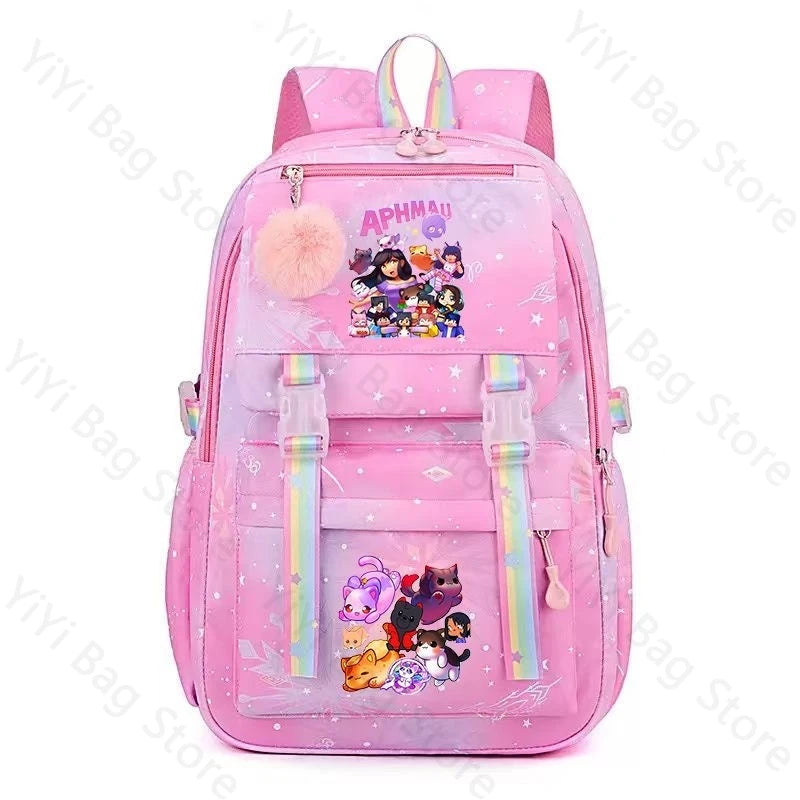 Aphmau Backpack Cartoon Fashion Lightweight Student School Bag Boys Girls Durable Nylon Large Capacity Travel Backpacks Gift
