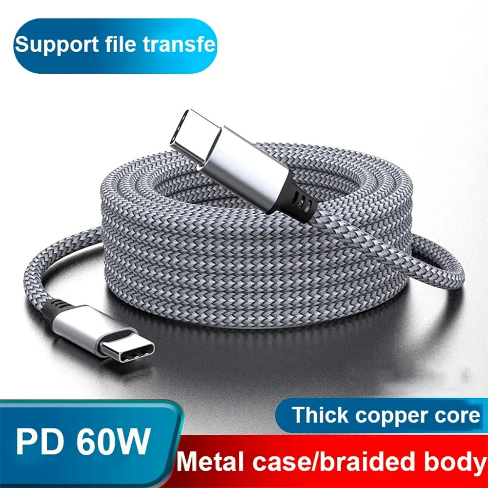 60W 1m/2m/3m/5m Dual-head Type-C Fast Charging Data Cable Mobile Phone Accessories Data Transmission for Samsung Huawei Millet