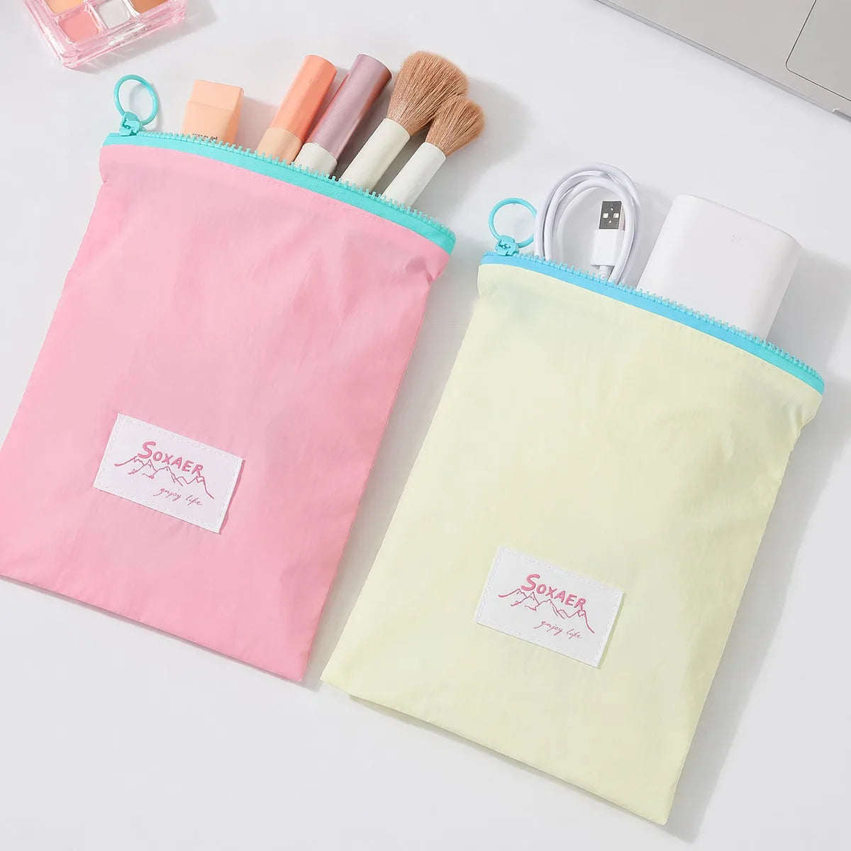 Minimalist Macaron Travel Zipper Wash Bag Set Multi-purpose Storage Bag For Makeup Cables Documents Small Change