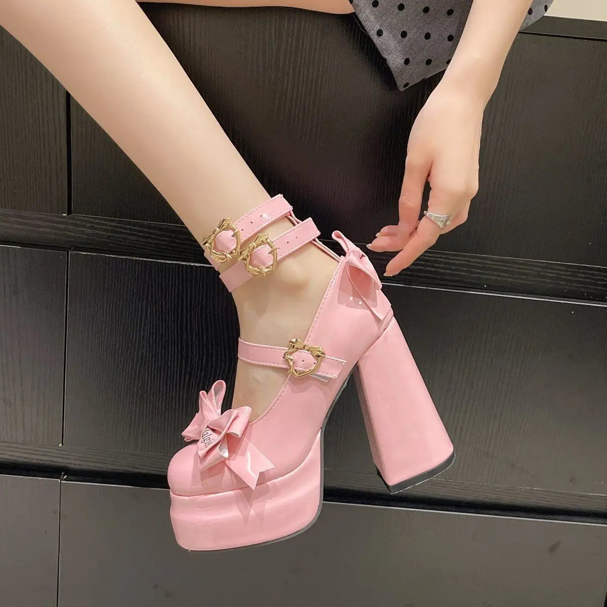 Lolita Shoes Women High Heels Shoes Woman Chunky Sandals Summer Mary Janes PU Leather Shoes Retro Bow Party Platform Pumps