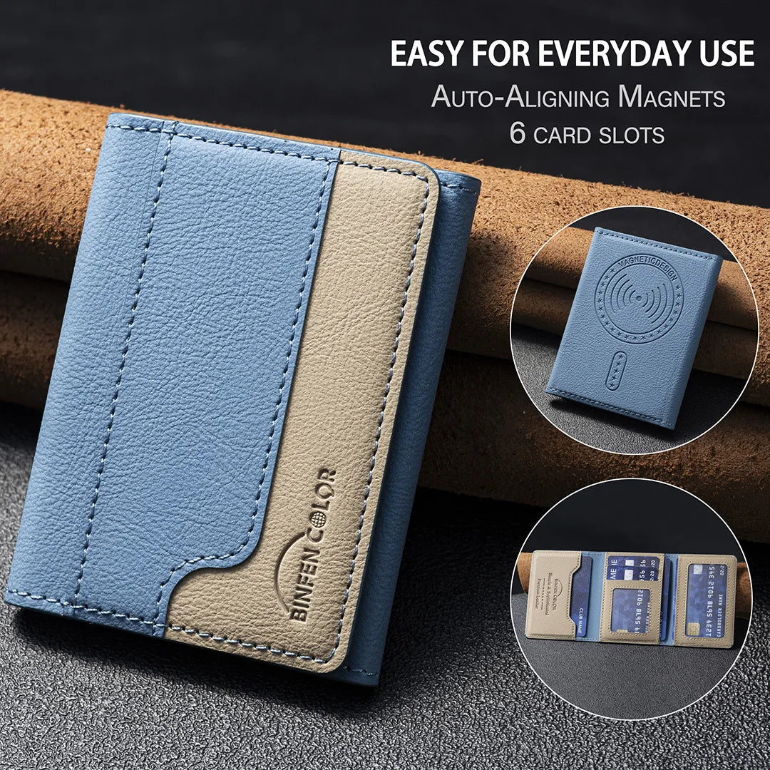Suitable for IPhone 16 Three Fold Magnetic Wallet Card Holder, Magnetic Wallet Back Suction Universal Mobile Phone Card Bag