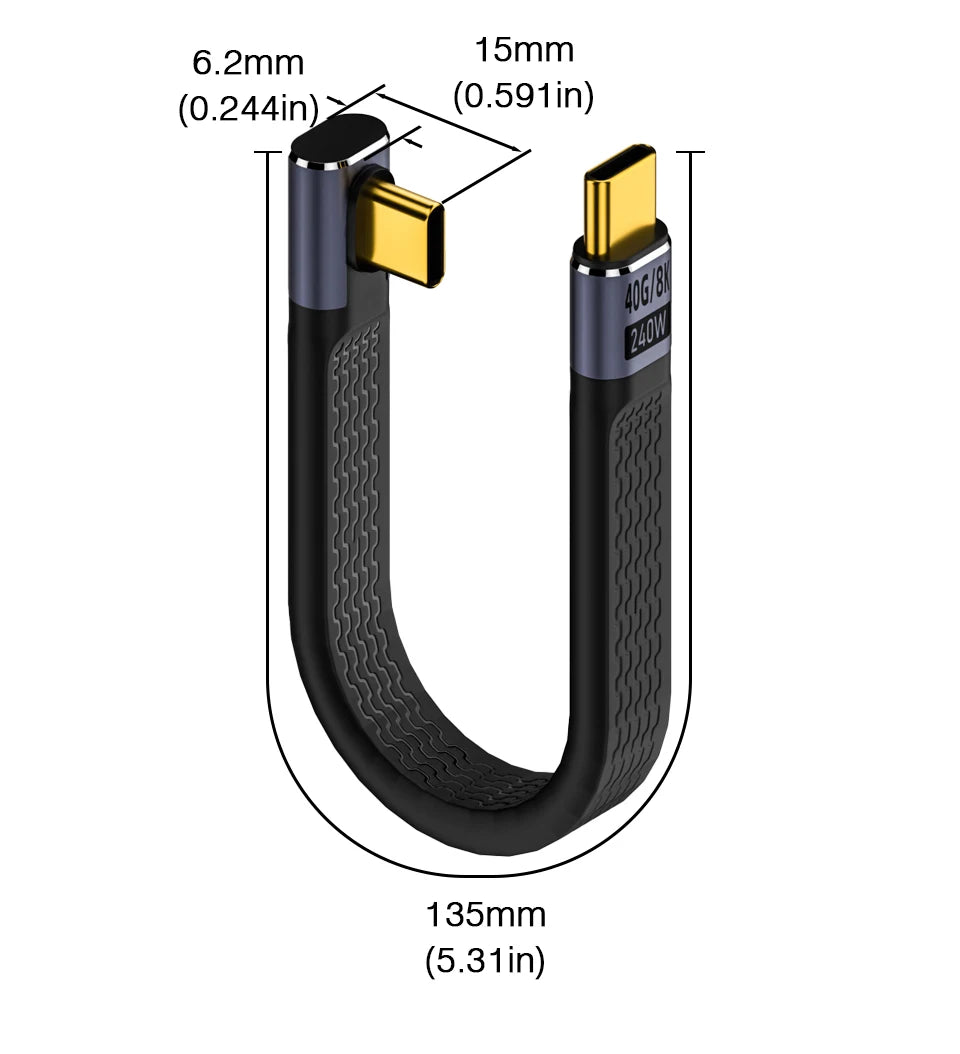 USB4 Elbow Short Cable 13.5cm Thunderbolt4 Type C Cable 40Gbps PD240W Charging Cable for SSD Laptop Macbook Phone IPhone15 iPad