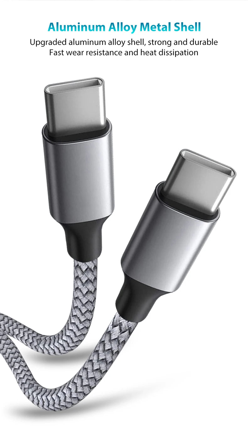 60W 1m/2m/3m/5m Dual-head Type-C Fast Charging Data Cable Mobile Phone Accessories Data Transmission for Samsung Huawei Millet
