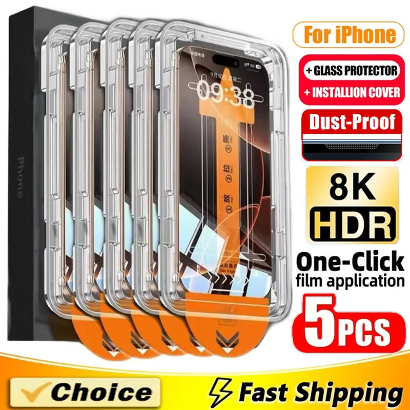 5Pcs Oleophobic Coating Dust Free Easy Installation Screen Protector For iPhone 18 15 14 13 12 11 17 Pro Max XR X XS 7 8 16 Plus