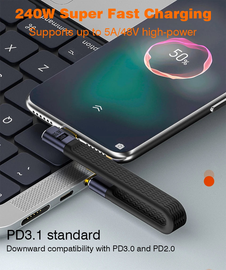 USB4 Elbow Short Cable 13.5cm Thunderbolt4 Type C Cable 40Gbps PD240W Charging Cable for SSD Laptop Macbook Phone IPhone15 iPad